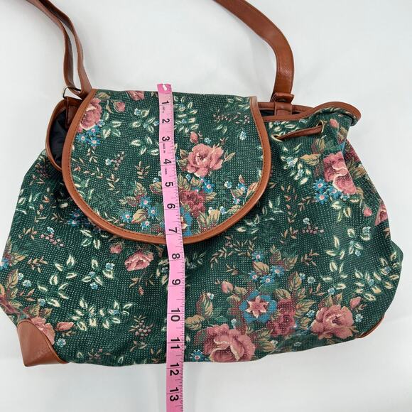VINTAGE 90’s Avon tapestry shoulder bag green floral pattern brown trim boho y2k - Picture 3 of 8